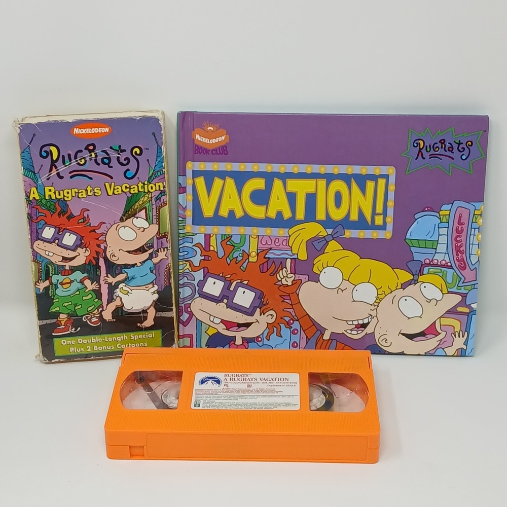 Vintage 90s Nickelodeon A Rugrats Vacation VHS and Hardcover‎ Picture Book Set